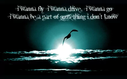 A motivational HD desktop wallpaper featuring a silhouette of a bird soaring above the water, with inspiring text about desire for freedom and exploration.