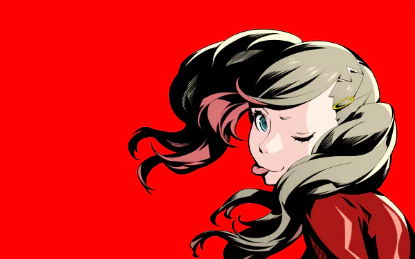 4K Ultra HD PC desktop wallpaper featuring Ann Takamaki from the video game Persona 5 Royal, set against a bold red background with dynamic anime-style art.
