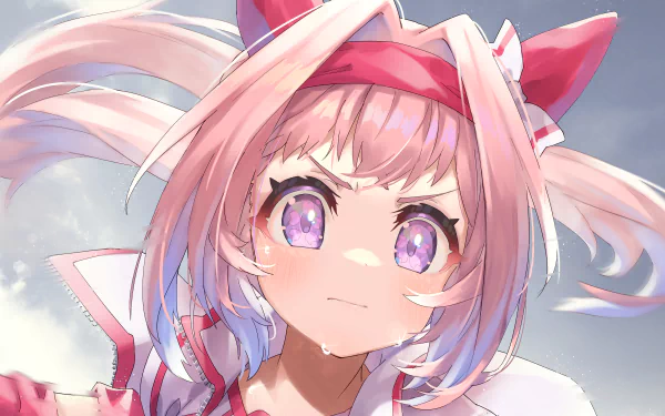 Haru Urara (Uma Musume: Pretty Derby) close-up — pink-haired anime girl with ribbon, vibrant 4K Ultra HD PC desktop wallpaper/background.