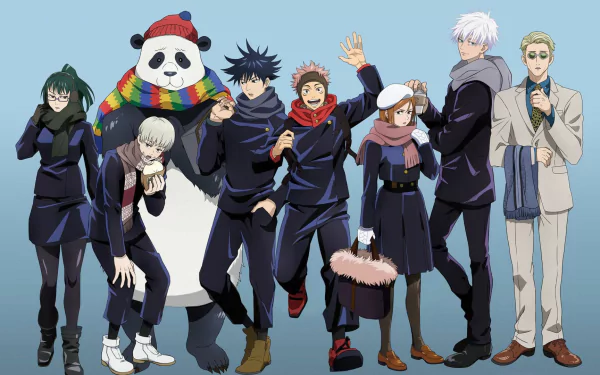 Mai Zenin Toge Inumaki Kento Nanami Megumi Fushiguro Yuji Itadori Nobara Kugisaki Satoru Gojo Panda (Jujutsu Kaisen) Anime Jujutsu Kaisen HD Desktop Wallpaper | Background Image