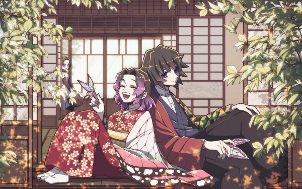 Shinobu Kochou Giyuu Tomioka GiyuShino (Demon Slayer) Anime Demon Slayer: Kimetsu no Yaiba HD Desktop Wallpaper | Background Image