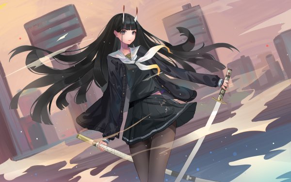 Anime Azur Lane Noshiro Black Hair Sword Long Hair HD Wallpaper | Background Image