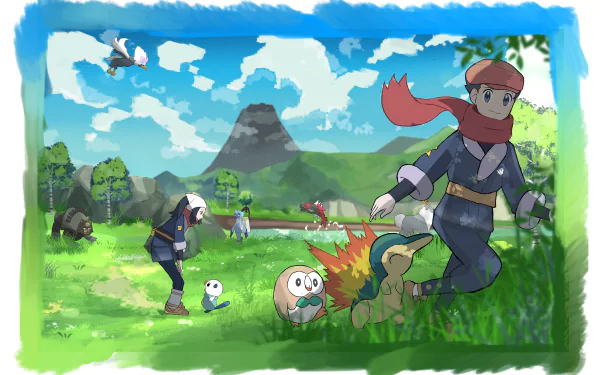 Braviary (Pokémon) Oshawott (Pokémon) Rowlet (Pokémon) Cyndaquil (Pokémon) Akari (Pokémon) Rei (Pokémon) video game Pokémon Legends: Arceus HD Desktop Wallpaper | Background Image