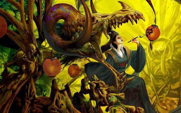 Fantasy Women Holiday Halloween Lantern HD Wallpaper | Background Image