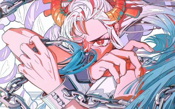 HD PC desktop wallpaper featuring Yamato from One Piece in vibrant anime style with dynamic pose and detailed chain accessories.