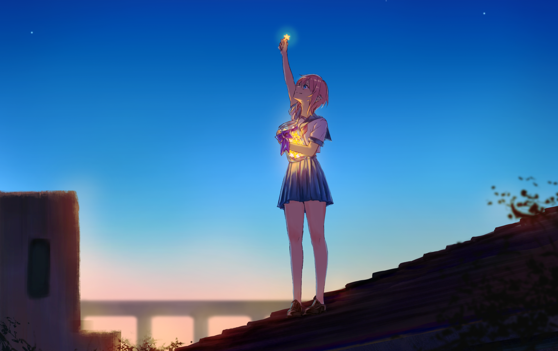 Download Uniform School Uniform Light Evening Anime Girl Anime Girl HD Wallpaper by Tiarii