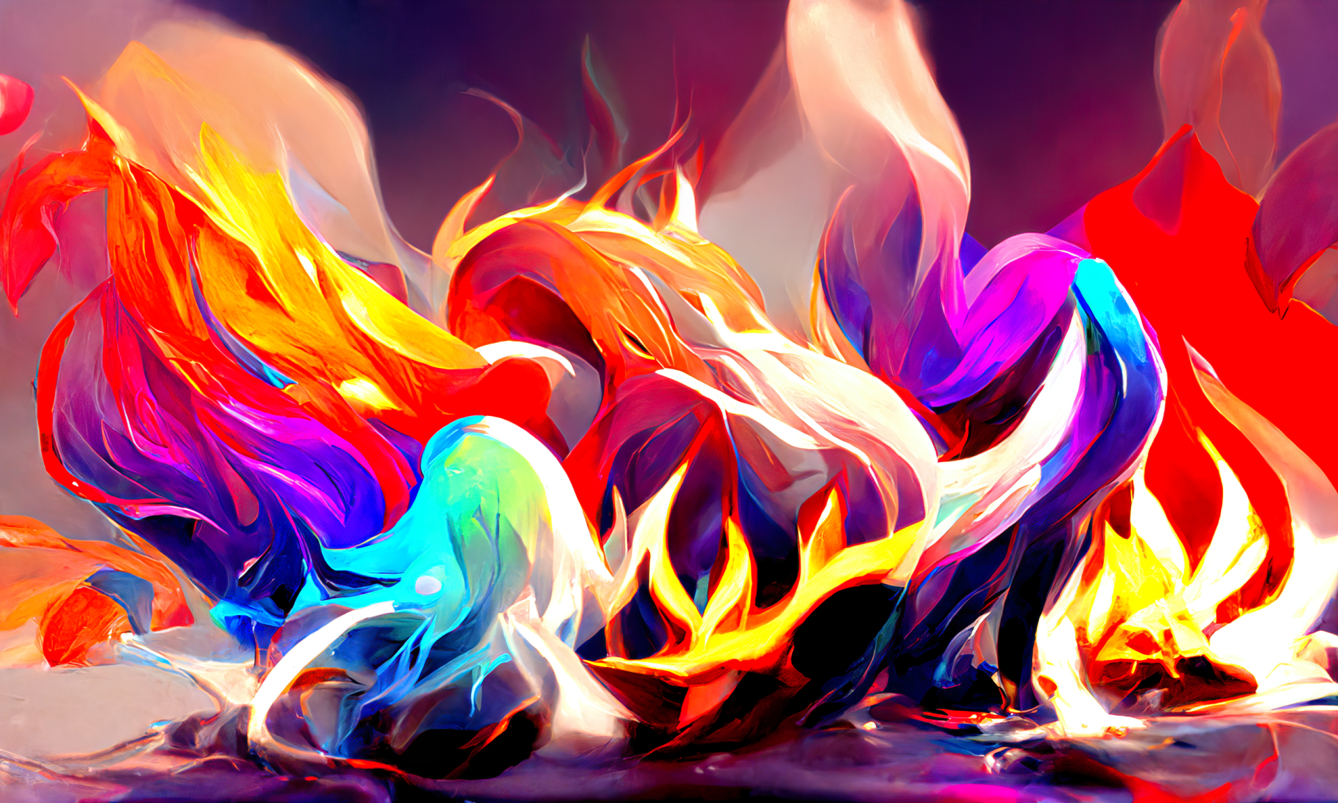 Vibrant abstract fire HD desktop wallpaper with dynamic flames in red, orange, and blue hues.