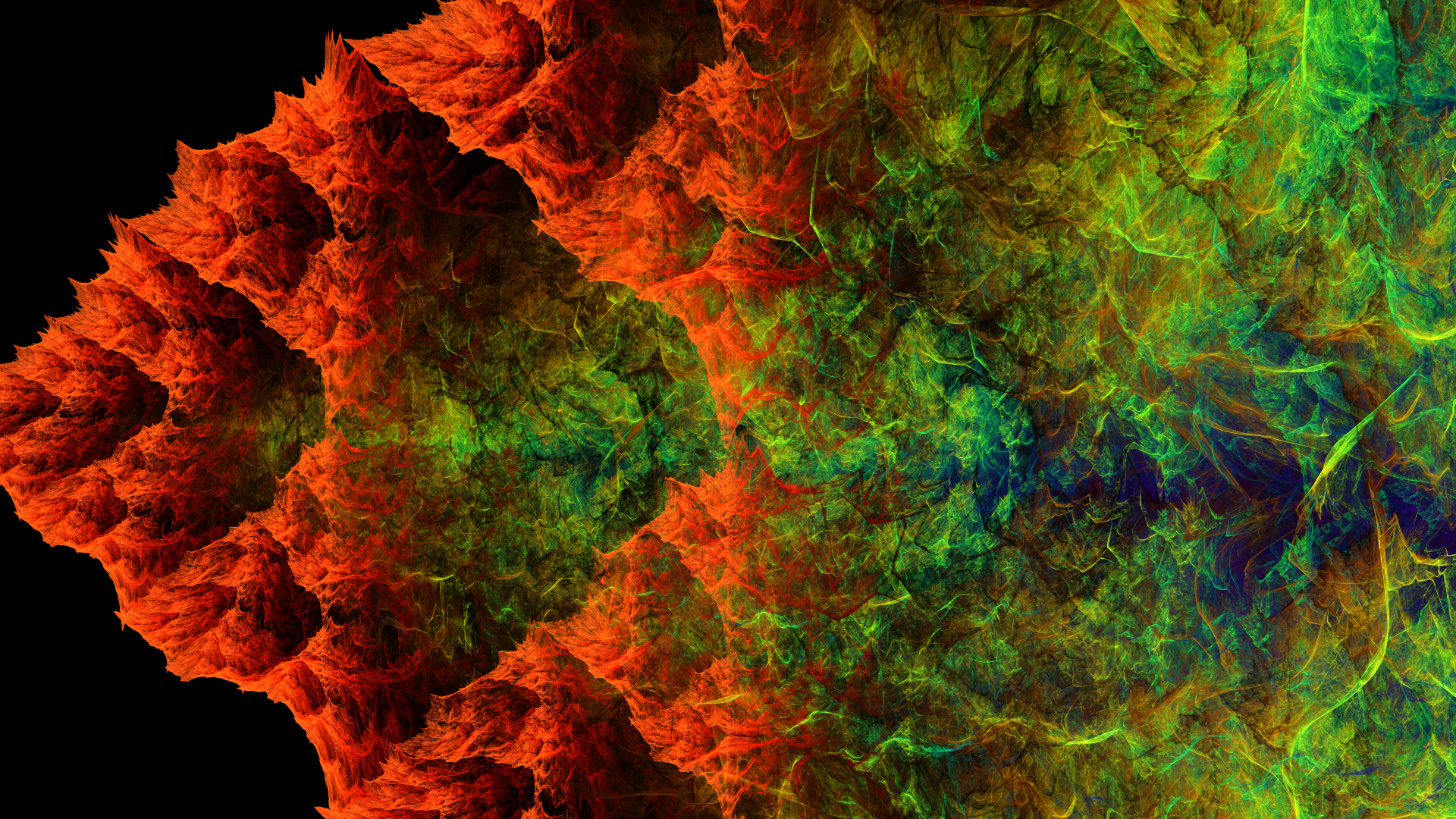 HD wallpaper featuring vibrant abstract shapes in red, orange, green, and blue hues for desktop background.