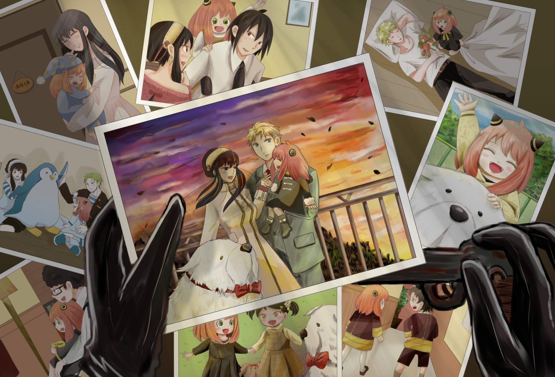 HD PC desktop wallpaper featuring vibrant anime scenes from Spy x Family, showcasing key characters in dynamic and heartwarming moments.