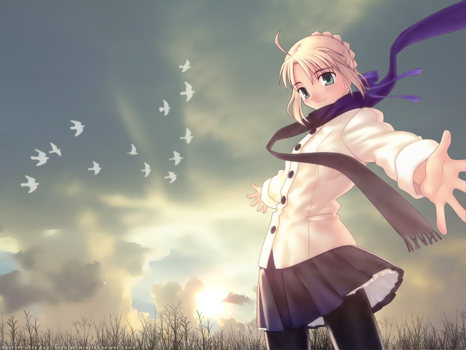 Saber's Serene Smile – Blonde Beauty in Scarf and Skirt | Fate/Zero HD ...