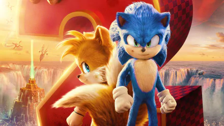 HD PC desktop wallpaper featuring Sonic the Hedgehog and Miles 'Tails' Prower from the Sonic the Hedgehog 2 movie, set against a vibrant, dynamic background.