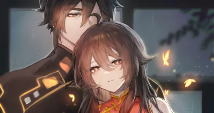 Zhongli (Genshin Impact) Hu Tao video game Genshin Impact HD Desktop Wallpaper | Background Image