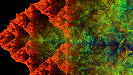 HD wallpaper featuring vibrant abstract shapes in red, orange, green, and blue hues for desktop background.