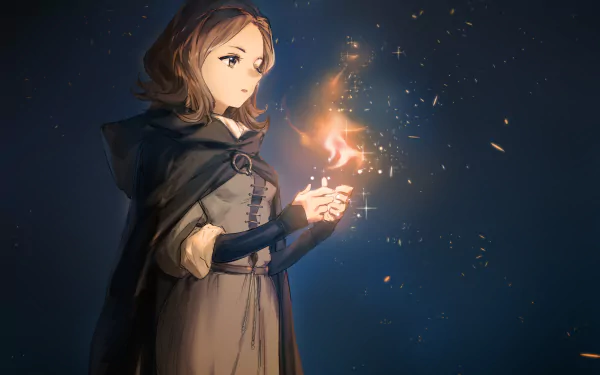 4K Ultra HD PC wallpaper featuring Melina from the video game Elden Ring, depicted holding a glowing, magical flame against a dark background.
