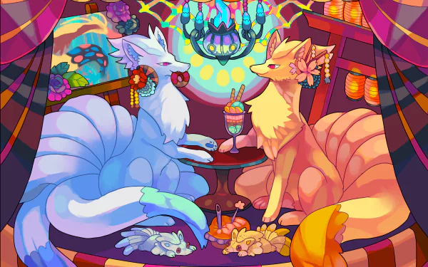 Vulpix (Pokémon) Ninetales (Pokémon) video game Pokémon: Sun and Moon HD Desktop Wallpaper | Background Image