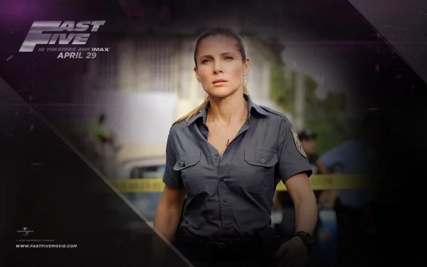 HD desktop wallpaper featuring Elsa Pataky as Elena Neves from the movie Fast Five. The background includes the film's logo and release date.