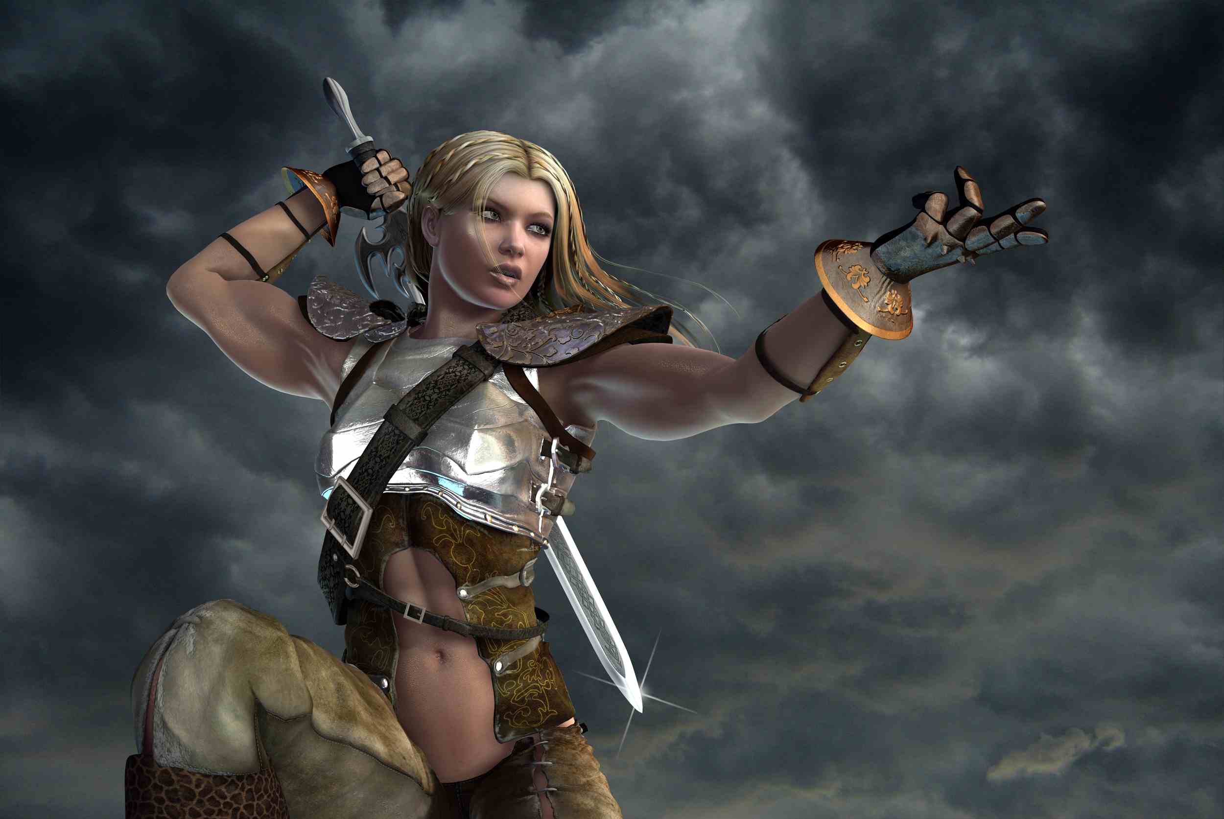 Fantasy women warrior desktop wallpaper.