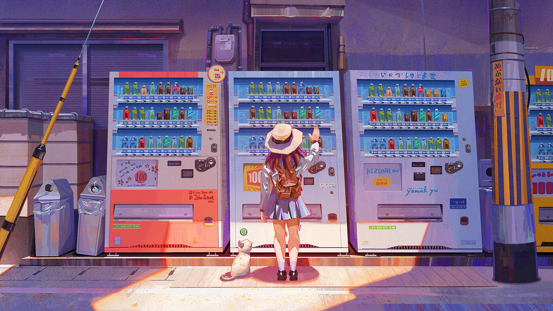 Vending Machines' Aesthetic Lofi Anime Illustration of a Boy Standing Next  to Vending Machines