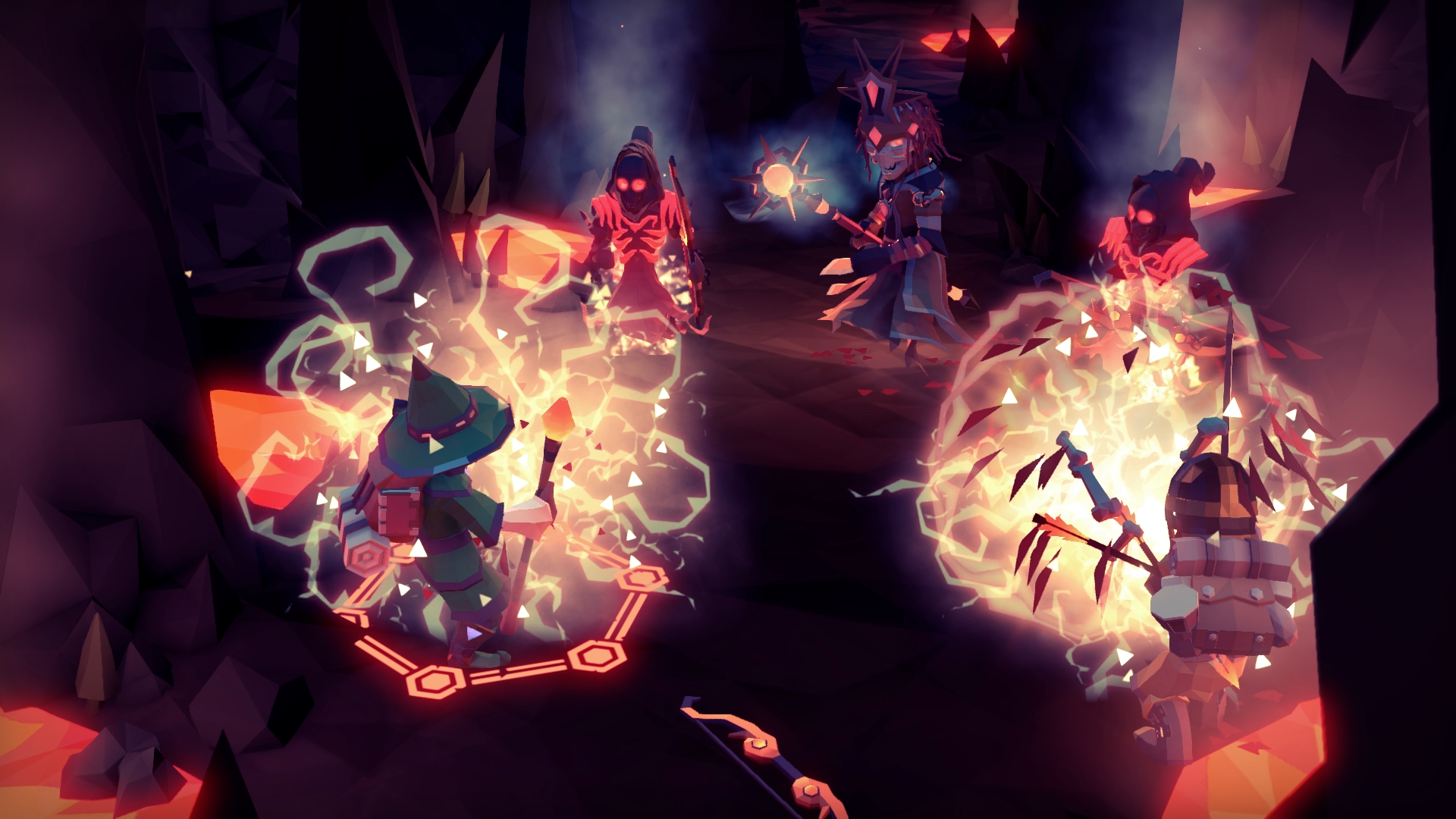 HD wallpaper of For The King game featuring battle scene with fantasy characters casting spells.