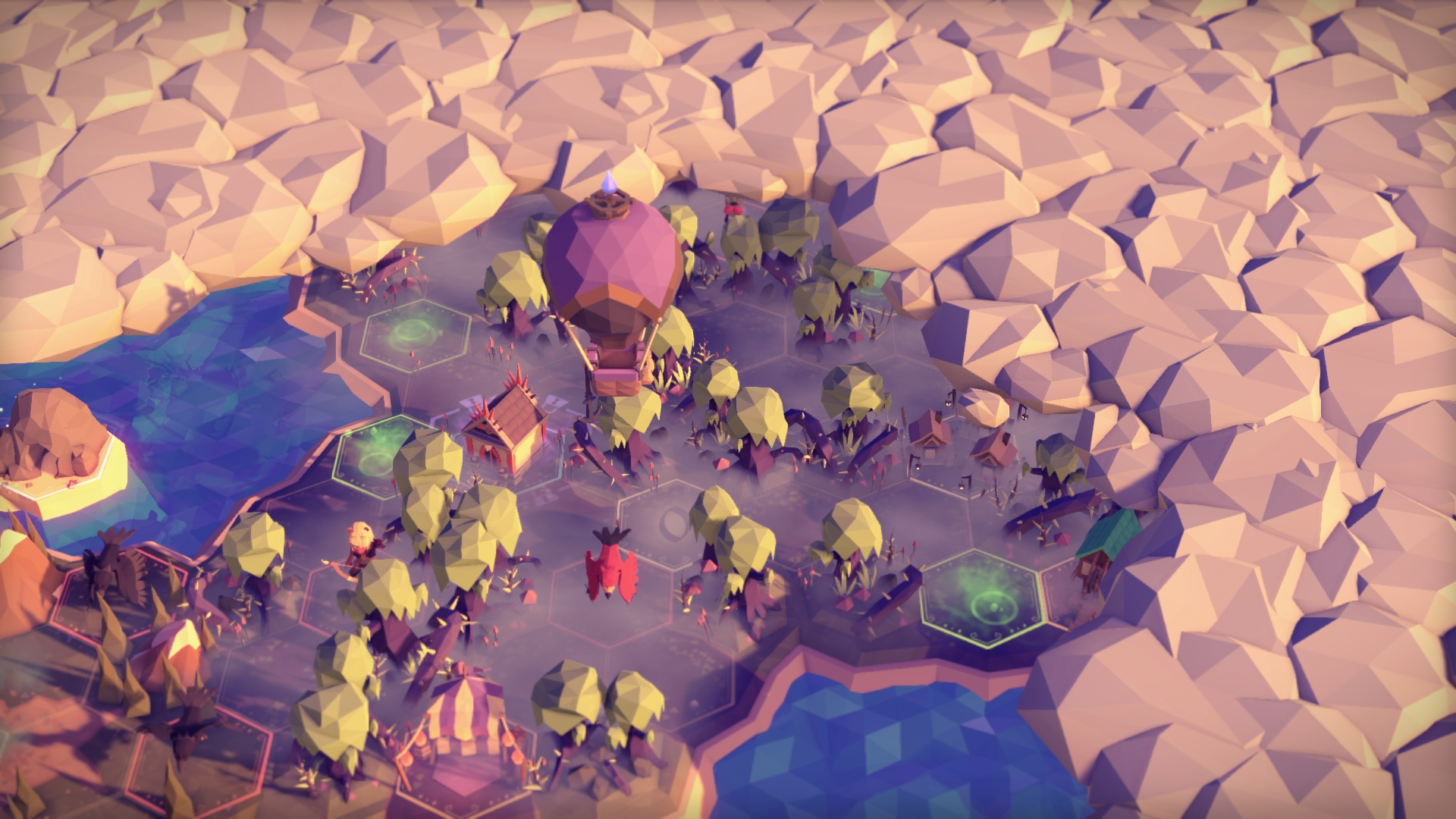 HD desktop wallpaper featuring a scene from the game 'For The King' with a stylized low-poly landscape.