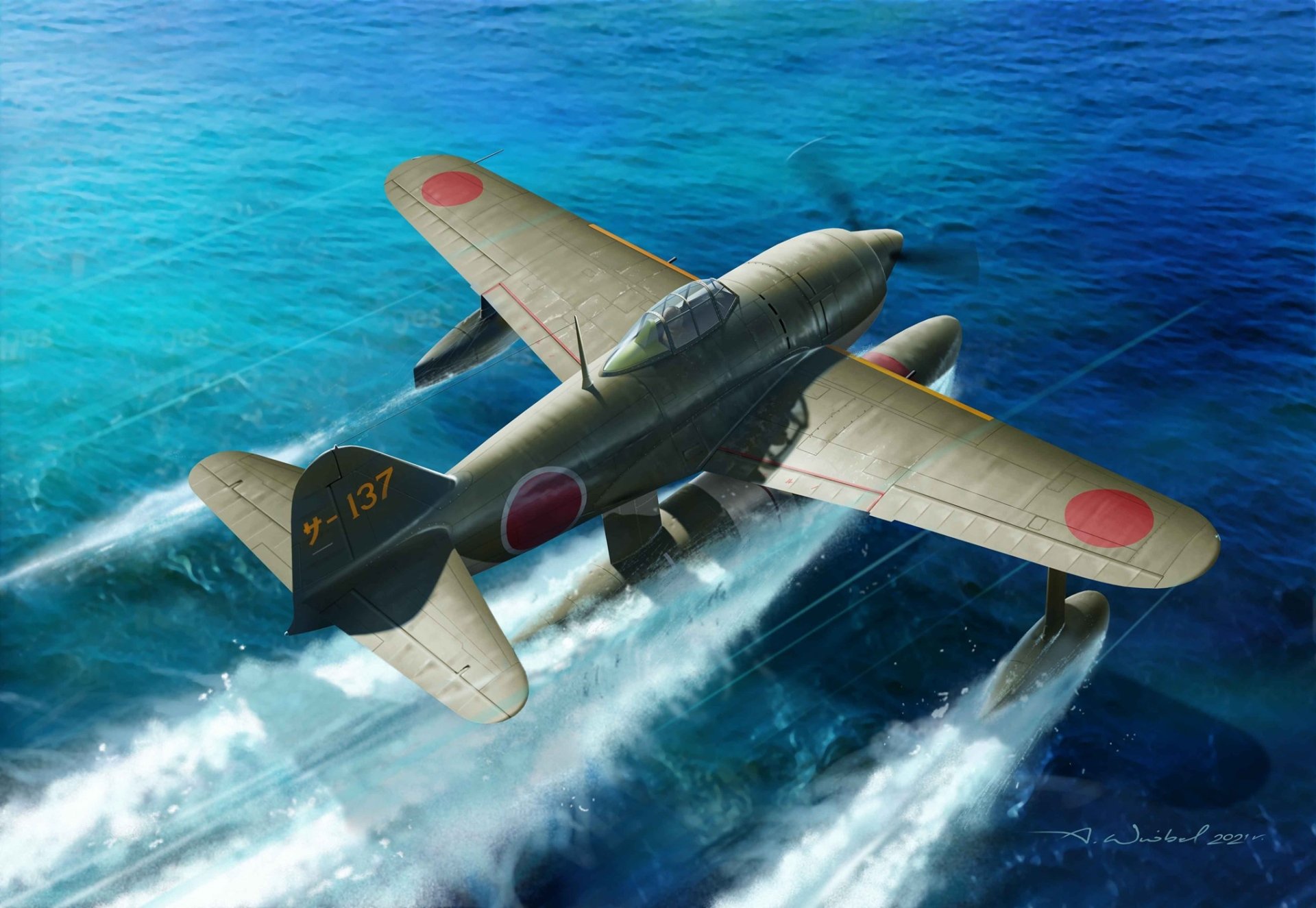 Download Military Kawanishi N1K HD Wallpaper by Arkady Sparrow