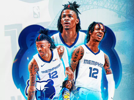 HD PC desktop wallpaper featuring multiple dynamic images of basketball player Ja Morant in Memphis Grizzlies uniform, highlighting sports energy and motion.