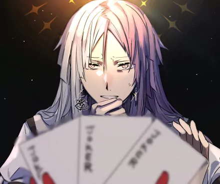 HD anime wallpaper featuring Sigma from Bungou Stray Dogs with a focused expression, soft lighting, and dark starry background.