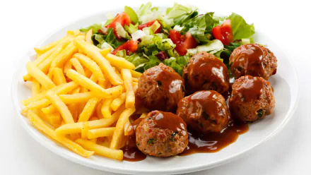 salad meatball food french fries HD Desktop Wallpaper | Background Image