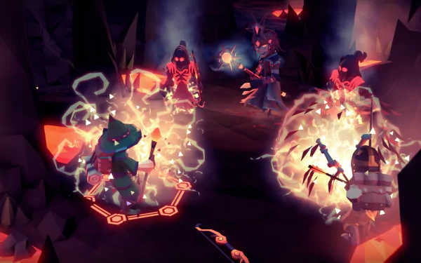 HD wallpaper of For The King game featuring battle scene with fantasy characters casting spells.