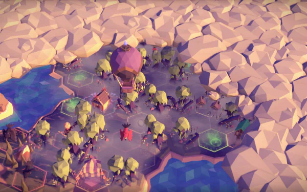 HD desktop wallpaper featuring a scene from the game 'For The King' with a stylized low-poly landscape.