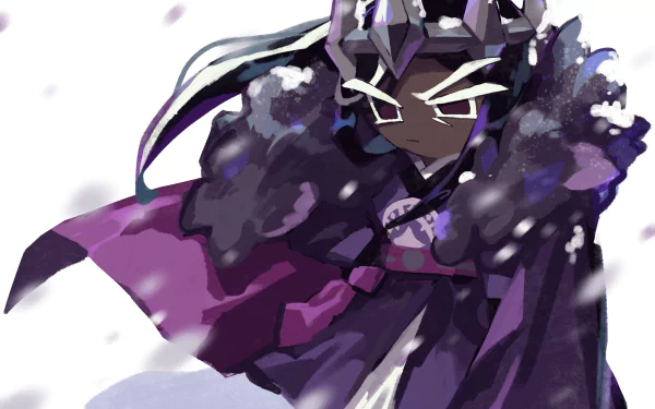 HD PC desktop wallpaper featuring Dark Cacao Cookie from the video game COOKIE RUN: KINGDOM, showcasing a dark, mysterious character in purple and black tones.