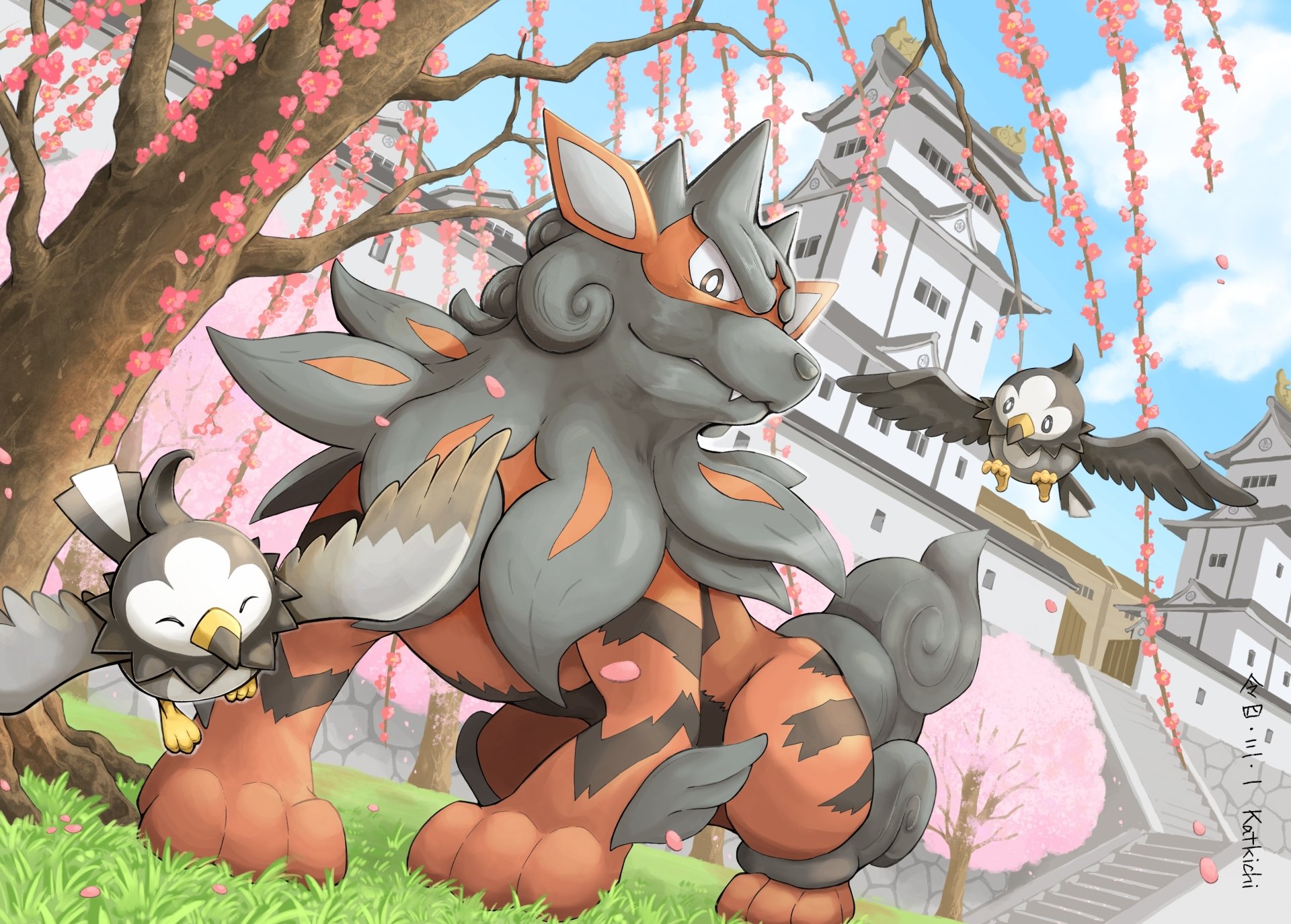 Download Arcanine (Pokémon) Starly (Pokémon) Video Game Pokémon Legends: Arceus HD Wallpaper by Katkichi