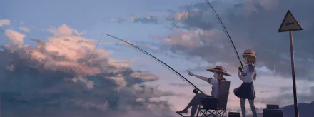 fishing Yuki Kuroiwa Hina Tsurugi Anime Diary of Our Days at the Breakwater HD Desktop Wallpaper | Background Image