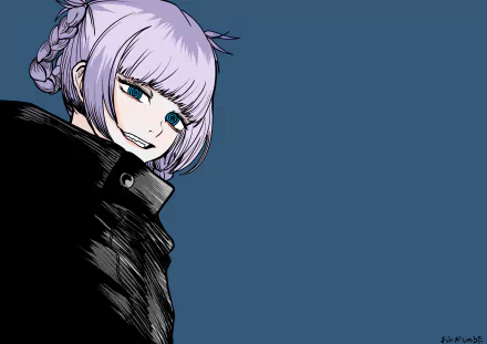 Nazuna Nanakusa from the anime Call of the Night with a confident expression, set against a deep blue background in 4K Ultra HD quality.