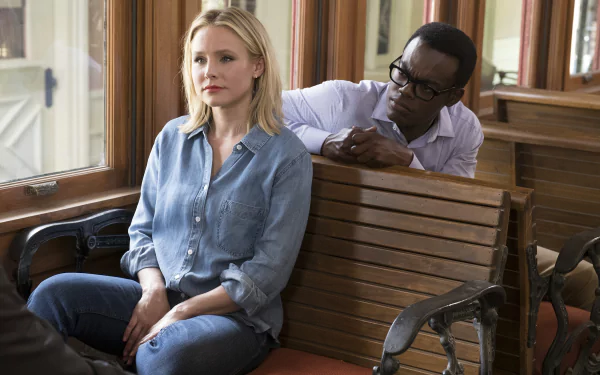 William Jackson Harper Chidi Anagonye Kristen Bell Eleanor Shellstrop TV Show The Good Place HD Desktop Wallpaper | Background Image