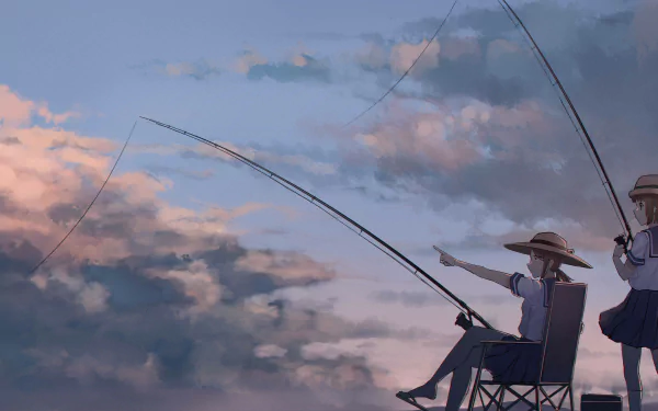 fishing Yuki Kuroiwa Hina Tsurugi Anime Diary of Our Days at the Breakwater HD Desktop Wallpaper | Background Image