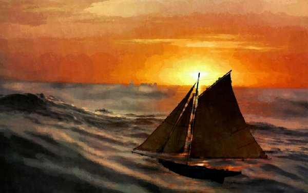 Artistic Boat Sun Sunset Dawn HD Wallpaper | Background Image