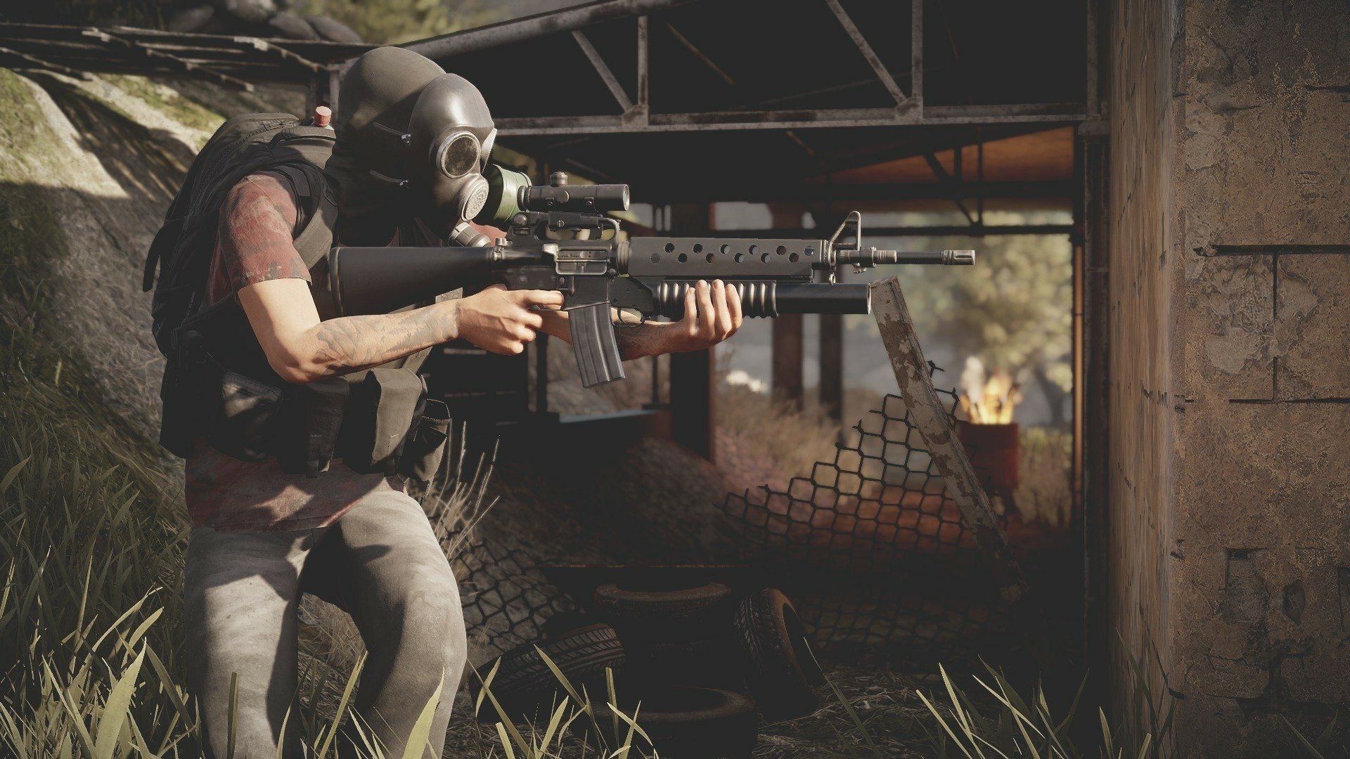 HD wallpaper of a combat scene from Insurgency: Sandstorm game featuring a soldier aiming with a rifle.