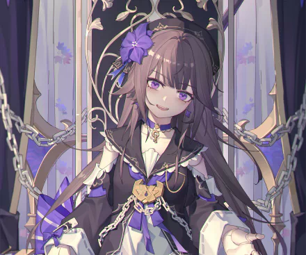 4K Ultra HD desktop wallpaper featuring Herta from the video game Honkai: Star Rail, showcasing detailed anime-style art and a mysterious, elegant atmosphere.