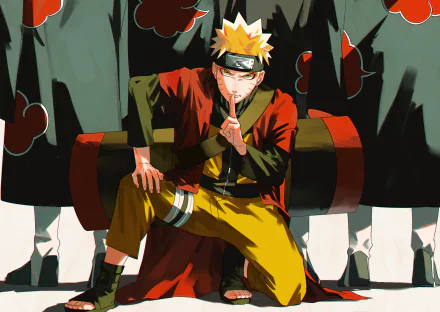 HD PC desktop wallpaper featuring Naruto Uzumaki from the anime Naruto, striking a dynamic pose with shadowy figures in the background.