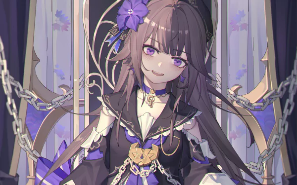 4K Ultra HD desktop wallpaper featuring Herta from the video game Honkai: Star Rail, showcasing detailed anime-style art and a mysterious, elegant atmosphere.