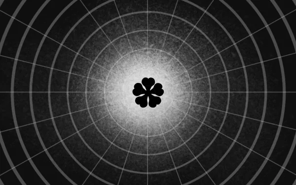 Black Clover-themed HD PC desktop wallpaper featuring a central black clover symbol with concentric grid circles radiating outward on a dark, textured background.