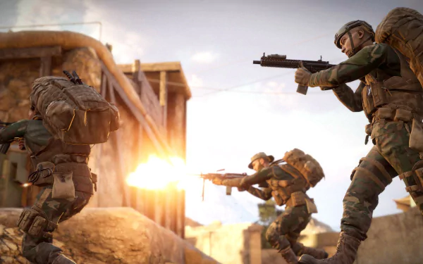 HD wallpaper featuring soldiers in combat from the video game Insurgency: Sandstorm.