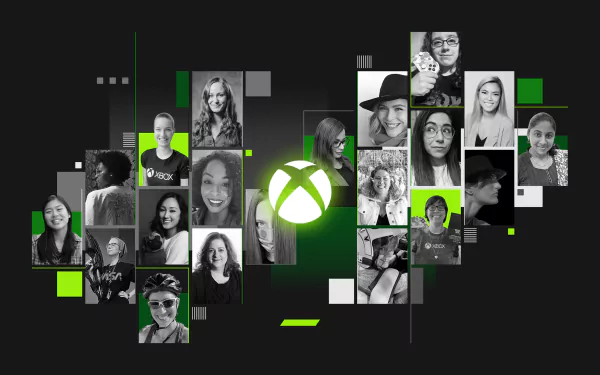 HD Xbox themed desktop wallpaper featuring a collage of diverse people with the Xbox logo.
