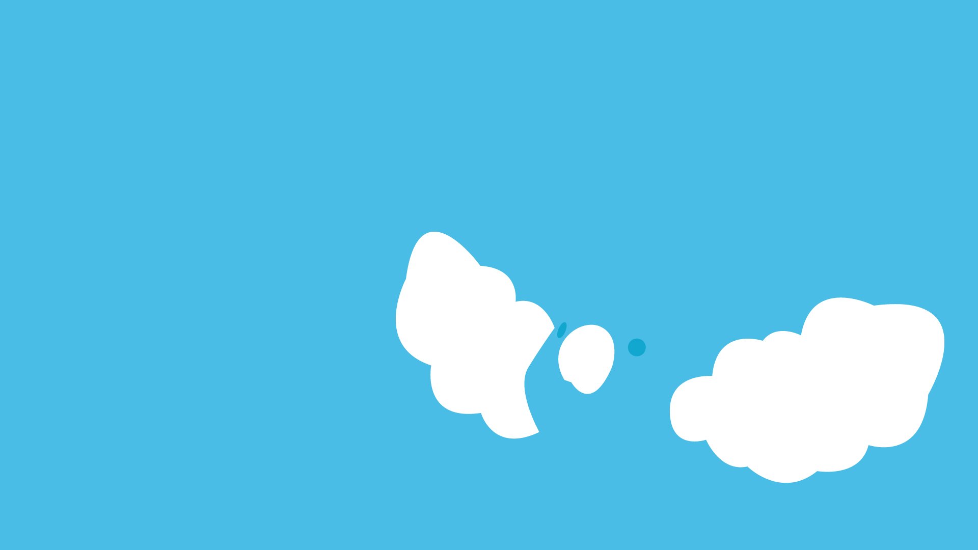 HD PC desktop wallpaper featuring anime-style Swablu Pokémon soaring against a bright blue sky with fluffy white clouds.