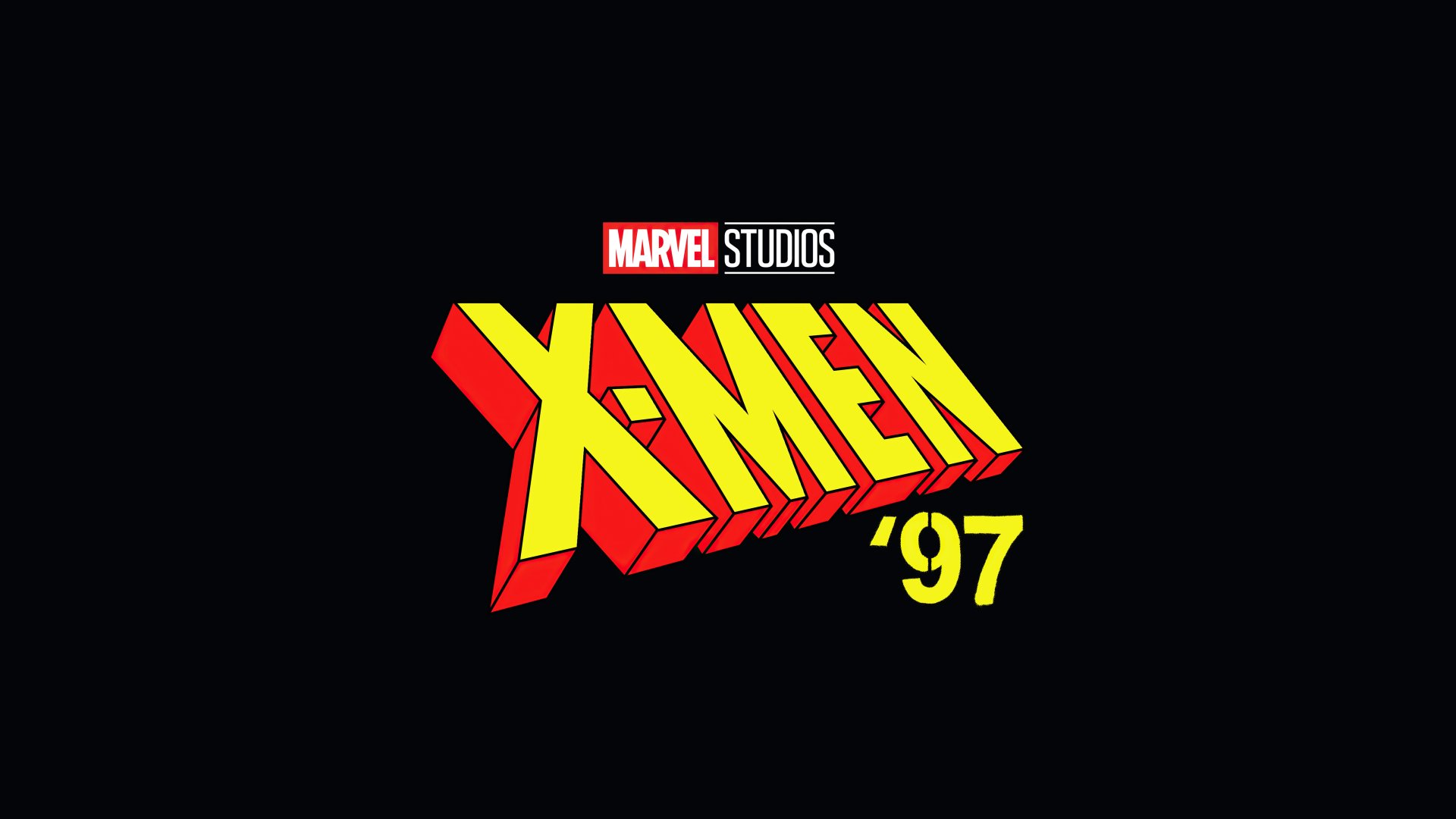 4K Ultra HD PC desktop wallpaper featuring the bold yellow and red logo of Marvel Studios' TV show X-Men '97 on a black background.