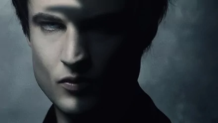 Close-up 4K Ultra HD PC desktop wallpaper from The Sandman TV show: pale, brooding figure with milky eyes half-hidden in shadow against a smoky, moody backdrop.