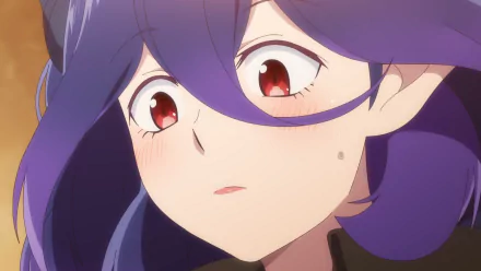 Close-up of Vermeil from Kinsou no Vermeil anime with purple hair and red eyes, depicted in a high-definition PC desktop wallpaper background.