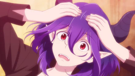 HD PC desktop wallpaper featuring Vermeil from the anime Kinsou no Vermeil, showcasing her purple hair and wide-eyed expression in vibrant colors.