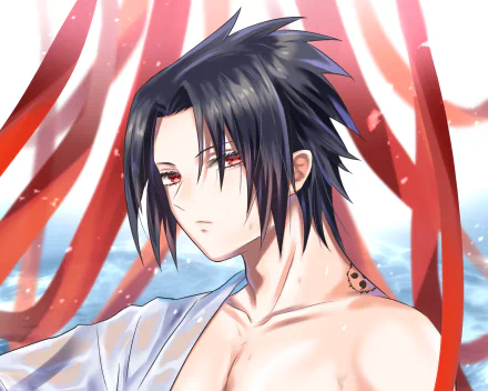 HD anime wallpaper featuring Sasuke Uchiha from Naruto, showcasing his calm expression and distinctive Sharingan eyes against a vibrant, dynamic background.